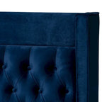 Blue / Grey Velvet Button-Tufted Platform Bed – Queen / King (1–2 Person)