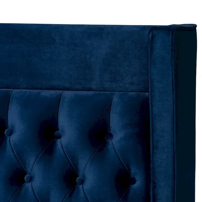 Blue / Grey Velvet Button-Tufted Platform Bed – Queen / King (1–2 Person)