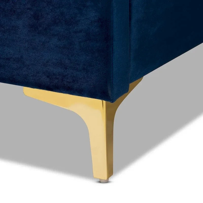 Blue / Grey Velvet Button-Tufted Platform Bed – Queen / King (1–2 Person)