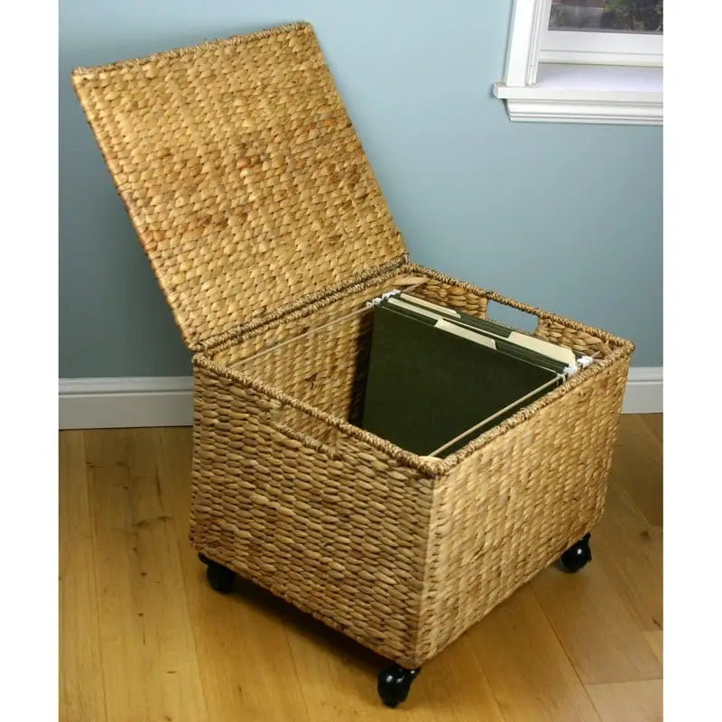 Natural Wicker Rolling Filing Cabinet & Printer Stand, 1-Person