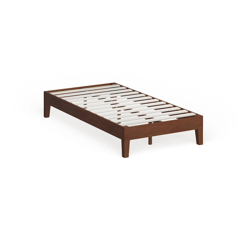 Brown Wood Twin Platform Bed Frame, Low Profile, 1-Person