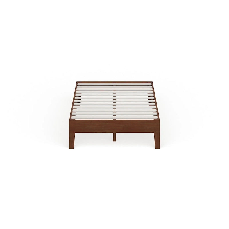 Brown Wood Twin Platform Bed Frame, Low Profile, 1-Person