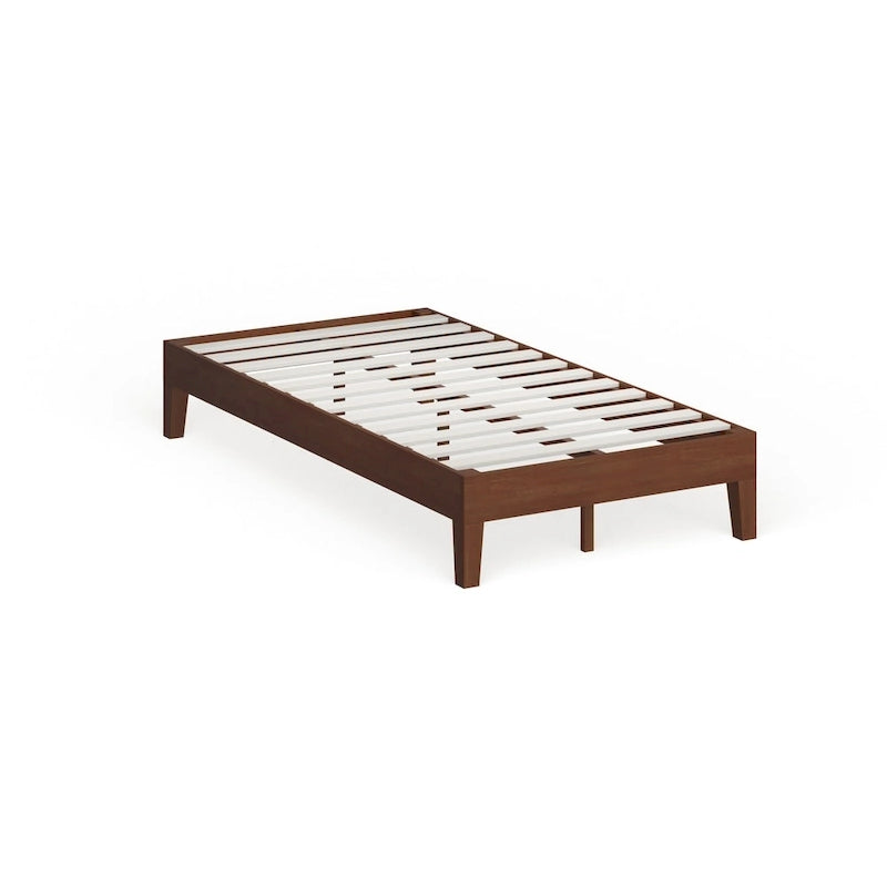 Brown Wood Twin Platform Bed Frame, Low Profile, 1-Person
