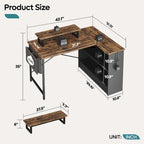 Black Carbon Fiber / Rustic Brown L-Shaped LED Gaming Desk with Monitor Stand & Shelves, 1-Person