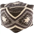 Charcoal / Burnt Orange / Denim Boho Ikat Shag Cube Pouf, 1-Person