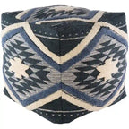 Charcoal / Burnt Orange / Denim Boho Ikat Shag Cube Pouf, 1-Person