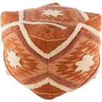 Charcoal / Burnt Orange / Denim Boho Ikat Shag Cube Pouf, 1-Person