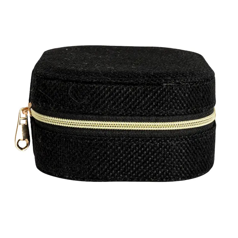 Black Fabric Travel Jewelry Organizer Box, Single User — 5"L × 3.75"W × 2"H