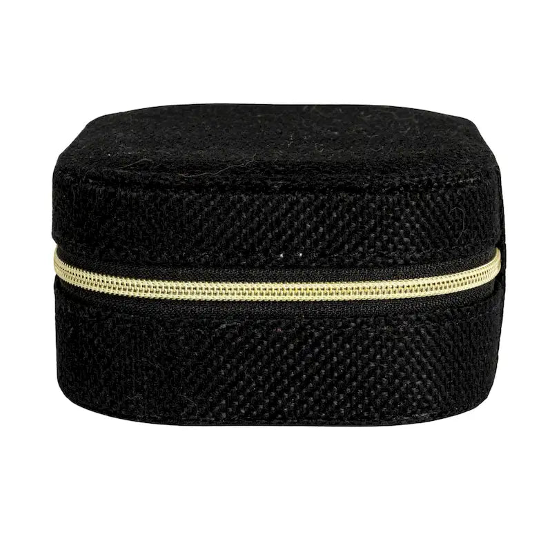 Black Fabric Travel Jewelry Organizer Box, Single User — 5"L × 3.75"W × 2"H