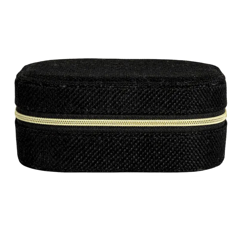 Black Fabric Travel Jewelry Organizer Box, Single User — 5"L × 3.75"W × 2"H