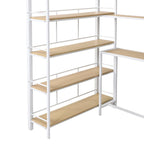 White Twin Metal Loft Bed with Staircase, Desk & Storage Shelves, 1-Person