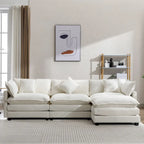 112.2  L-Shape Chenille Upholstered Sofa for Living Room Modern Luxury Sofa Couch with Ottoman, 5 Pillows, Beige