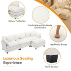 Beige L-Shape Chenille Sofa with Ottoman & 5 Pillows, Seats 3–4