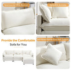Beige L-Shape Chenille Sofa with Ottoman & 5 Pillows, Seats 3–4