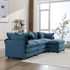 Beige L-Shape Chenille Sofa with Ottoman & 5 Pillows, Seats 3–4