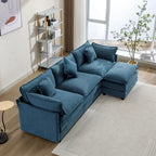 Beige L-Shape Chenille Sofa with Ottoman & 5 Pillows, Seats 3–4