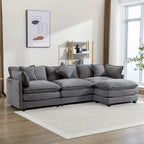 Beige L-Shape Chenille Sofa with Ottoman & 5 Pillows, Seats 3–4