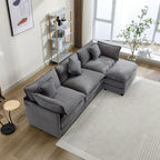 Beige L-Shape Chenille Sofa with Ottoman & 5 Pillows, Seats 3–4