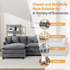 Beige L-Shape Chenille Sofa with Ottoman & 5 Pillows, Seats 3–4
