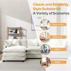 Beige L-Shape Chenille Sofa with Ottoman & 5 Pillows, Seats 3–4