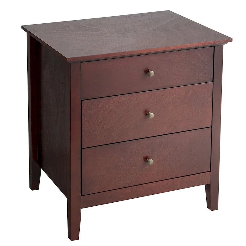Brown / White / Black 3-Drawer Nightstand, Single