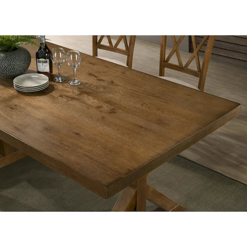 Brown Farmhouse X-Trestle Rectangular Dining Table, Seats 6