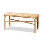 Natural Brown Rattan Woven Accent Bench, Bohemian Style, 1-Seat
