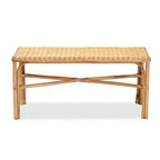 Natural Brown Rattan Woven Accent Bench, Bohemian Style, 1-Seat