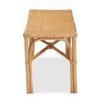 Natural Brown Rattan Woven Accent Bench, Bohemian Style, 1-Seat