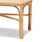 Natural Brown Rattan Woven Accent Bench, Bohemian Style, 1-Seat
