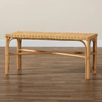 Natural Brown Rattan Woven Accent Bench, Bohemian Style, 1-Seat