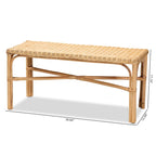 Natural Brown Rattan Woven Accent Bench, Bohemian Style, 1-Seat