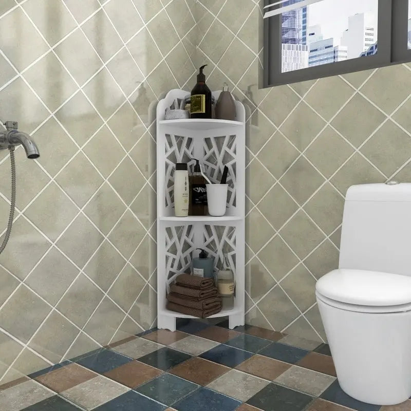 White 3-Tier Corner Shower Shelf, X-Frame Style, Single-User