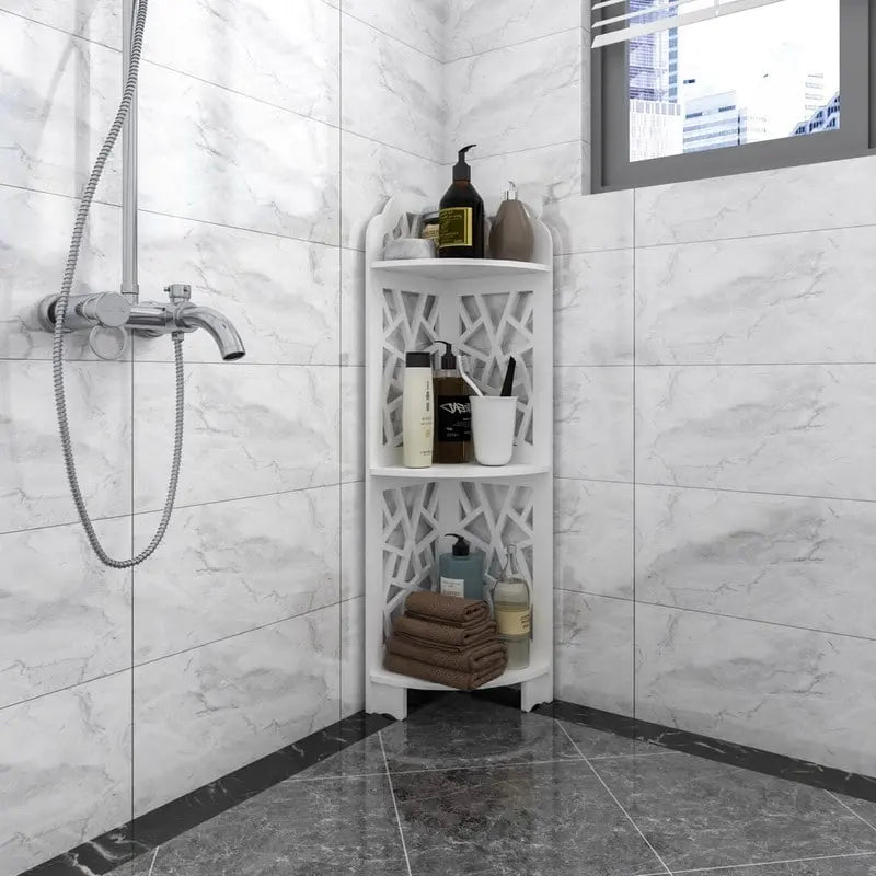 White 3-Tier Corner Shower Shelf, X-Frame Style, Single-User
