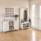 White/Black/Grey Mission Style Entryway Hall Tree, Shoe Bench & Cabinet Set, 1-Person