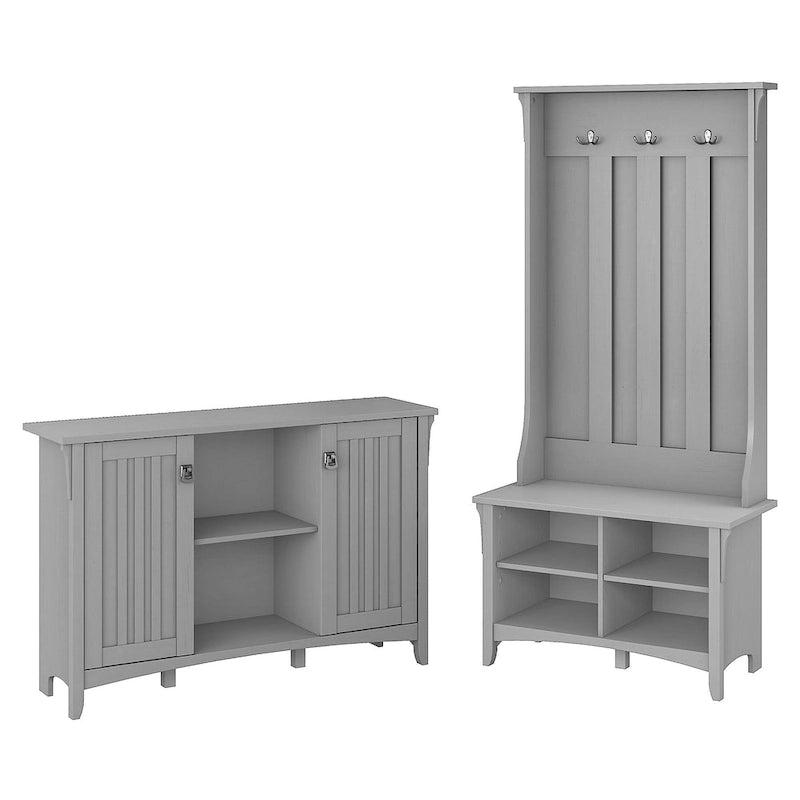 White/Black/Grey Mission Style Entryway Hall Tree, Shoe Bench & Cabinet Set, 1-Person