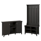 White/Black/Grey Mission Style Entryway Hall Tree, Shoe Bench & Cabinet Set, 1-Person