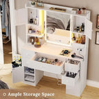 White/Brown/Black Vanity Desk with LED Mirror & Lights, 5 Drawers, Charging Station, for 1