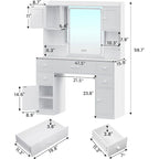 White/Brown/Black Vanity Desk with LED Mirror & Lights, 5 Drawers, Charging Station, for 1