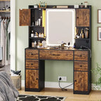 White/Brown/Black Vanity Desk with LED Mirror & Lights, 5 Drawers, Charging Station, for 1