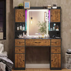 White/Brown/Black Vanity Desk with LED Mirror & Lights, 5 Drawers, Charging Station, for 1