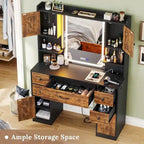 White/Brown/Black Vanity Desk with LED Mirror & Lights, 5 Drawers, Charging Station, for 1