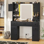 White/Brown/Black Vanity Desk with LED Mirror & Lights, 5 Drawers, Charging Station, for 1