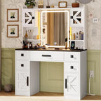 White/Brown/Black Vanity Desk with LED Mirror & Lights, 5 Drawers, Charging Station, for 1