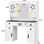 White/Brown/Black Vanity Desk with LED Mirror & Lights, 5 Drawers, Charging Station, for 1