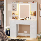 White/Brown/Black Vanity Desk with LED Mirror & Lights, 5 Drawers, Charging Station, for 1