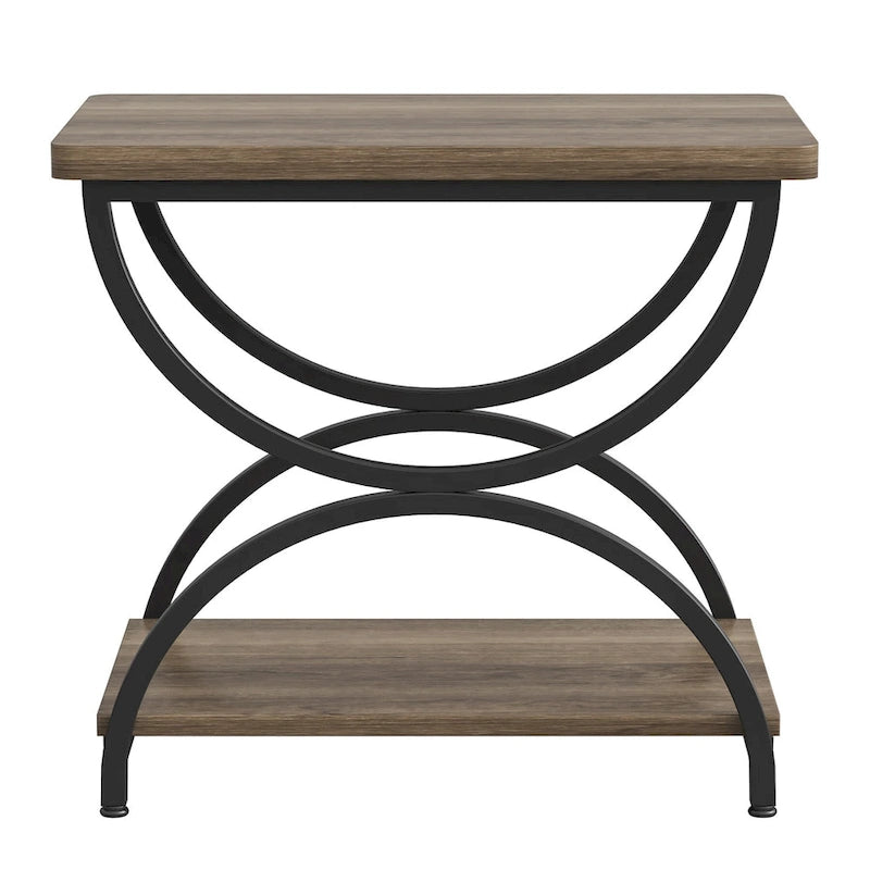Brown Grey & Black / White & Gold 2-Tier Side Table, Modern Industrial Style, Single