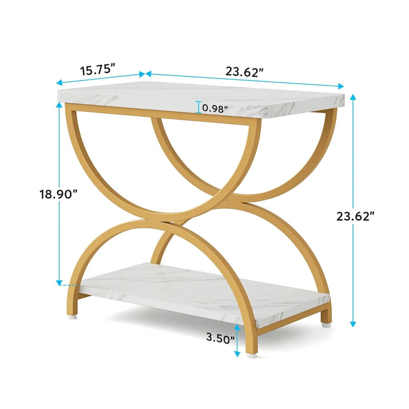 Brown Grey & Black / White & Gold 2-Tier Side Table, Modern Industrial Style, Single