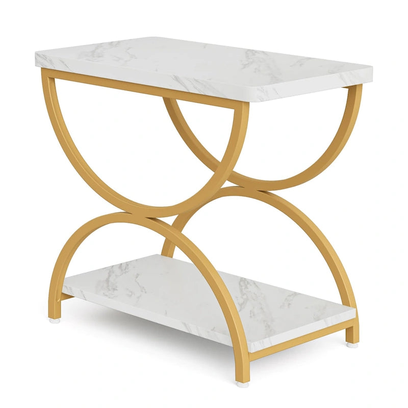 Brown Grey & Black / White & Gold 2-Tier Side Table, Modern Industrial Style, Single