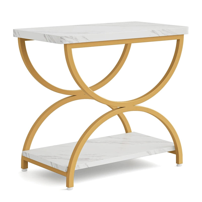 Brown Grey & Black / White & Gold 2-Tier Side Table, Modern Industrial Style, Single